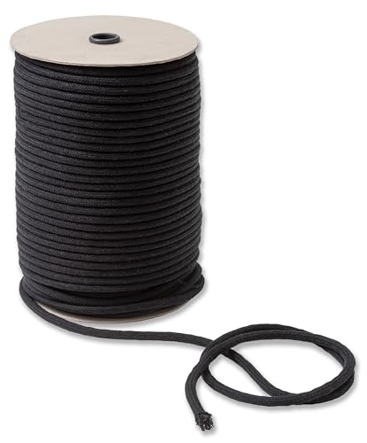 IPEA Cuerda de algodón macramé Negro – 6 mm x 100 Metros – Rollo súper Largo – Fabricado en Italia – Hilo de Coser para Manualidades, decoración, tapices y Cortinas – Cordón – 0,6 cm