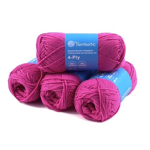 Yarntastic 50g x 4 Balls in a Pack, 4 Ply Yarn, 16 Wraps per inch (About 2.5cm), 60% Cotton 40% Acrylic Blended