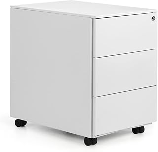 Spacio Cajonera metálica Oficina 3 cajones Buck movil Profesional Alta Gama con Ruedas y Cerradura 40 x 54 x 55 cm Color Blanco