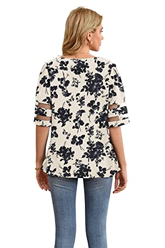 Jouica Women's Loose Casual Short Sleeve Chiffon Top T-Shirt Blouse,Floral White,Small #TOP4