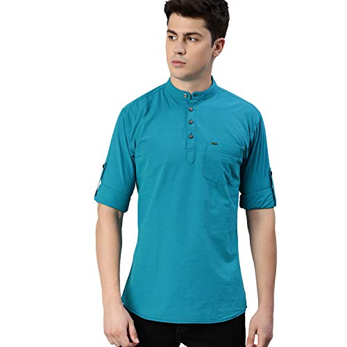 Image of Urbano Fashion Men's Cotton Full Sleeve Casual Shirt with Mandarin Collar Slim Fit