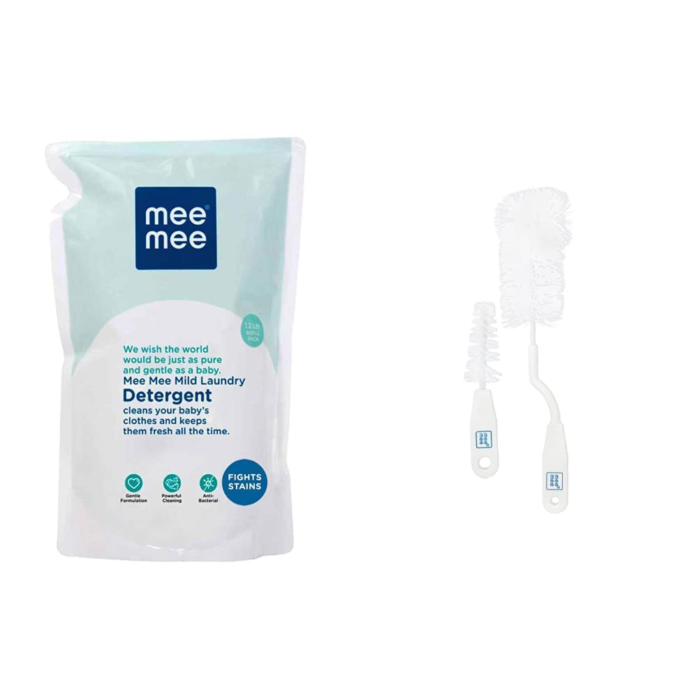Mee Mee Mild Baby Liquid Laundry Detergent Refill Pack, 1.2L & Bottle and Nipple Cleaning Brush (White) Combo-image-44