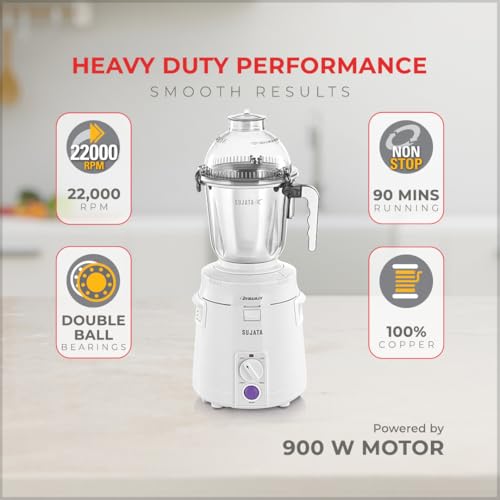 Sujata Store Sujata Dynamix 900W Mixer Grinder, 1.5L, White - Image 4