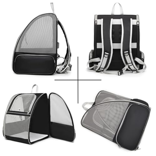 Mochila para perros y gatos gris con caja de transporte transpirable para pasear 3