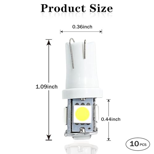 Image of 10PCS 194 LED Bulb, Three-Chip Design LED License Plate Light Bulbs License Plate Light Bulbs Low Power Consumption & Long-Lasting Suitable for most car models (White)