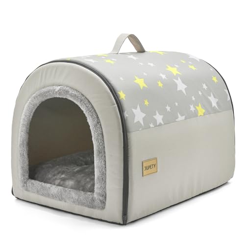 Jiupety Casetta Accogliente per Cuccia Cane Interno, 2 In 1 Casetta per Cani, Taglia L per Cani di Piccola e Media Taglia, Comoda Portatile per Cucce per Cani da Interno, Grigia