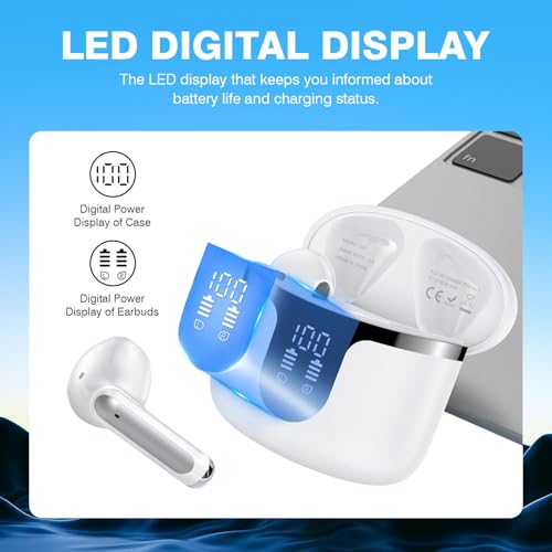 Image of Bluetooth Earbuds,Mini Wireless 5.3 HiFi Stereo,40H Playtime Wireless Ear Phones with ENC Mics,Touch Control,Type-C Charging,Dual LED Display,in Ear for Gym