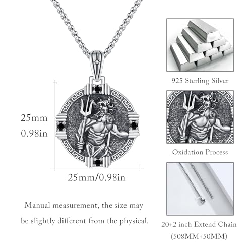 Poseidon Necklace for Men 925 Sterling Silver Poseidon Trident Pendant Necklace Amulet Medal Pendant Trident Protection Jewelry Gifts for Men Women2
