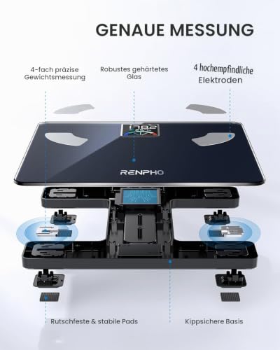 RENPHO Personenwaage Digital mit Großem VA-Display, Waage mit Körperfett und Muskelmasse, 13 Körpermaße, Elis 1 – Ansicht 6