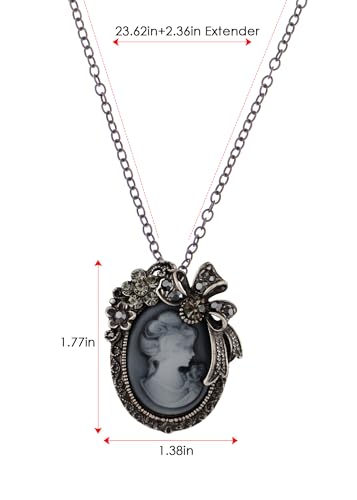 Image of Alilang Vintage Inspired Crystal Rhinestones Victorian Lady Cameo Pendant Necklace Maiden Flower Ribbon Bow Brooch Pin