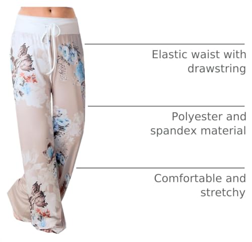 Image of iChunhua Women's Comfy Stretch Floral Print Drawstring Palazzo Wide Leg Lounge Pant