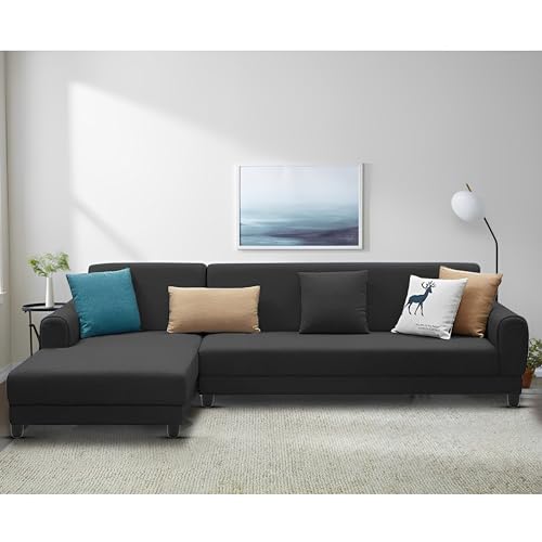 Image of Kraven LHS 6 Seater L Shape Sofa Set for Living Room (Black Fabric) Premium Fabric Sofa