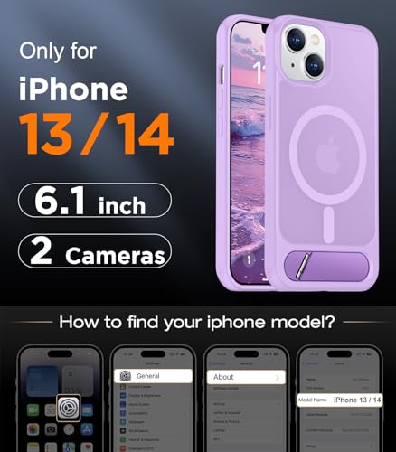 Image of Magnetic Compatible with iPhone 14 Case /iPhone 13 Case,[Built-in Invisible Kickstand][Compatible with MagSafe][Military Grade Shockproof] Slim Translucent Matte Phone Case for iPhone 14 /13 6.1 inch