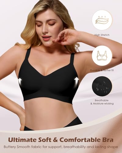 Image of As Fairy Womens Soft Comfortable No Underwire Bras V Neck Seamless Push Up Bralettes Full Coverage Tshirt Brassiere