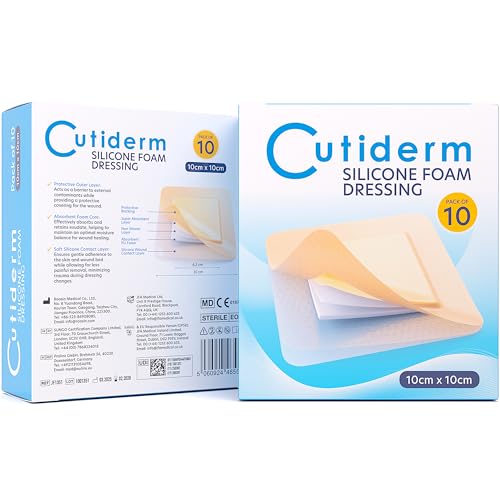 Cutiderm Gentle Silicone Foam Comfort Wound Dressing with Lite Border, 10cm x 10cm, Pack of 10