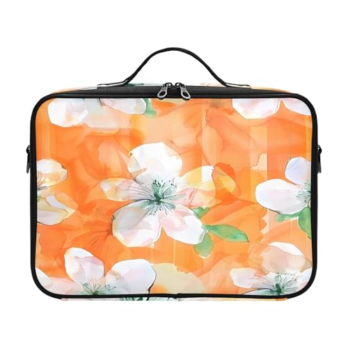zyrtty Travel Makeup Train Case Orange Flowers Pattern Cosmetic Organizer Portable Storage Bag with Adjustable Dividers for Cosmetics Brushes Toiletry Jewelry Digital Accessories