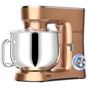 COOKLEE Stand Mixer, 9.5 Qt. 660W 10-Speed Electric Kitchen Mixer with Dishwasher-Safe Dough Hooks, Flat Beaters, Wire Whip & Pouring Shield Attachments for Most Home Cooks, SM-1551, Champagne