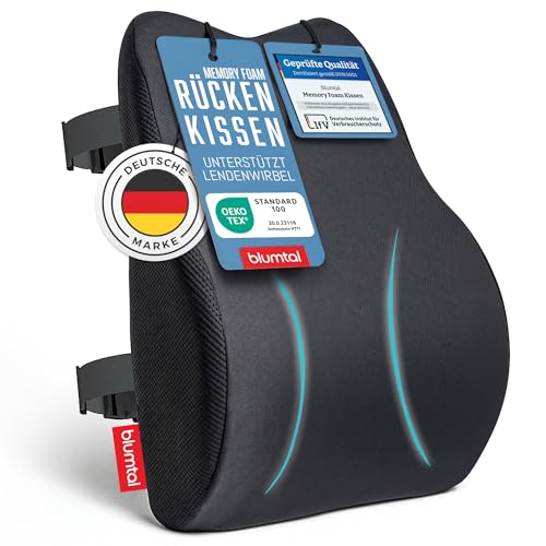 Blumtal ergonomisches Rückenkissen aus Memory Foam - stützendes Lendenwirbelkissen + OEKO-TEX zertifiziertem Bezug - Rückenlehne Kissen mit Verschluss - Rückenstütze - Rückenstützkissen - Lendenkissen