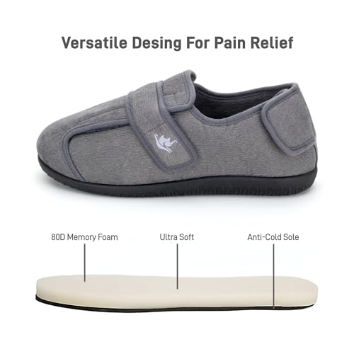 Image of Men's 80-D Memory Foam Adjustable Wide Diabetic Slippers for Swollen Feet, Edema, Arthritis, Elderly Indoor /Outdoor