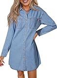 Sidefeel Women's Collared Denim Dress Casual Long Sleeve Button Down Jean Shirt Dresses with Pockets Iceland Blue Medium