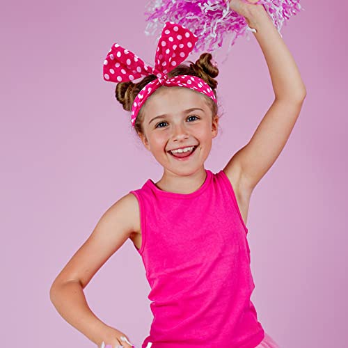 Ahoney 4 Pack Pink Headband Bow Headbands For Women Wire Headband Bandanas For Women Retro Polka Dot Wire Halloween Bunny Ear Vntage Hair Accessories Hair Scarf Headband (Hot Pink) #TOP2