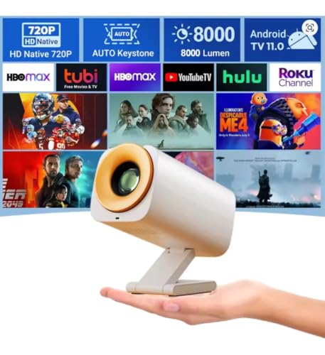 Image of Zync Y2 Android 12 Smart Projector, Native 720P HD, 4K Supported, Dual WiFi 6, Bluetooth, Auto Keystone Correction, Portable Home Theater Projector for Room & Outdoor 8000lm