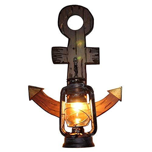 Lampe murale rétro bois massif avec lanterne en fer et douille E27