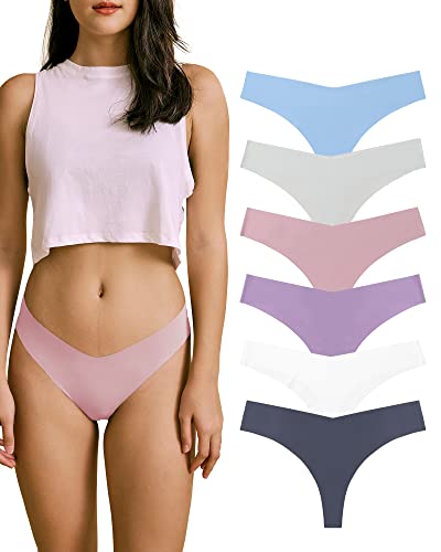 SHARICCA Damen No Show nahtlose Unterwäsche Tanga unsichtbar weiche Höschen Multipack, (6er-Pack) Marineblau/Violett/Grau/Rosa/Blau/Weiß, S Cover