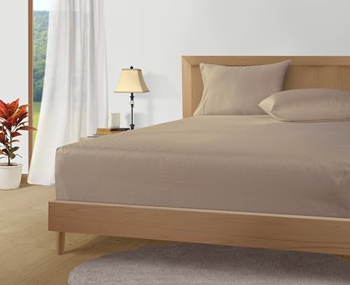 Image of LANE LINEN Split King Sheets Sets for Adjustable Bed Sateen Weave - Taupe | Split King Sheets - 5-Piece Set, For Guests And Everyday Use, For A Silky Hotel-Style Bed, Made For Adjustable Beds