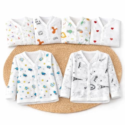 Image of Set of 100% Pure & Organic Muslin Unisex Full Sleeves Jhabla T-Shirt Cum Bundi | White Assorted Prints