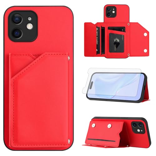 Étui portefeuille iPhone 12 Asuwish avec protège-écran verre trempé et fentes cartes cuir noir