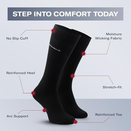 MCGREGOR New York Black Crew Socks for Men, Moisture Wicking Cotton Athletic Footwear, Durable Mens Socks for Gym, Sports & Daily Wear, Cushioned, Long Crew, Breathable Comfort Fit Size 10-12, 6 Packs