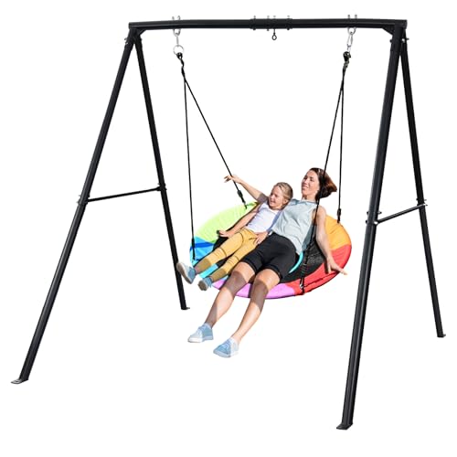 Trekassy 440lbs Swing Set with 40 Inch Saucer Tree Swing and Heavy Duty A-Frame Metal Stand (Multicolor) （Patented）