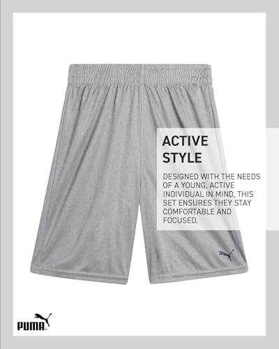Image of PUMA Boys Active Short Set - 3 Piece Short Sleeve Logo Graphic Tee and Poly Interlock Mesh Shorts for Boys (Sizes: 4-16)