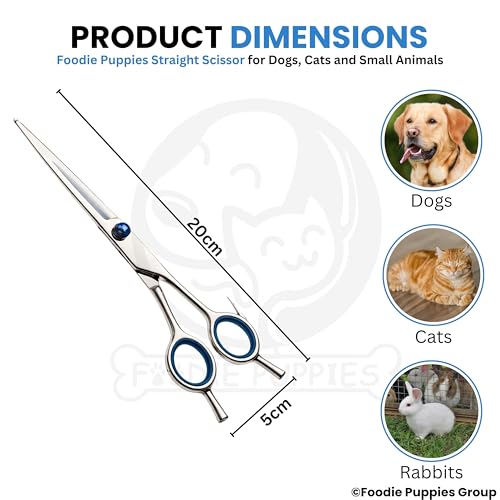 Image of Foodie Puppies Professional Straight (Silver) Dog Grooming Scissors - Stainless Steel Pet Hair Cutting Shears with Finger Rest & Ergonomic Grip for Dogs & Cats, Precision Trimming Home Use Kit