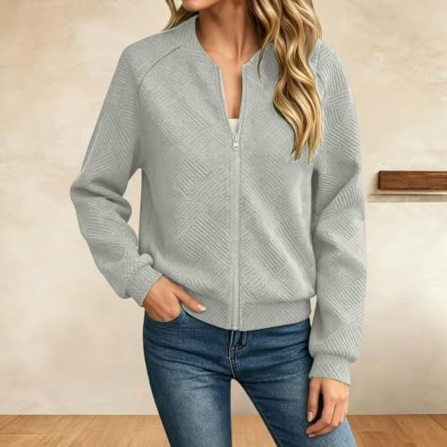 Womens Cropped Jacket Zip Up Long Sleeve Bomber Jackets Fall Cardigans - image 2
