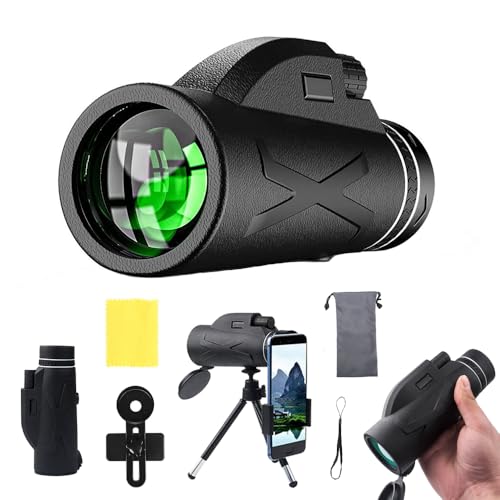 Zoom Monokular 12x40 Teleskop für Erwachsene - Kompaktes HD Monokular mit BAK4 Prisma FMC Objektiv - Hochleistungs Fernrohr mit Phone Halterung Stativ für Vogelbeobach Reisen Jagen Wandern
