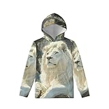 Fowototi White Lion Hoodies for Boys Soft Comfy Fall Pullover Hoodie with Kangaroo Pocket Size 8-10 Spring Loose Fit Long Sleeve Sweatshirts Vacation Hooded Tops
