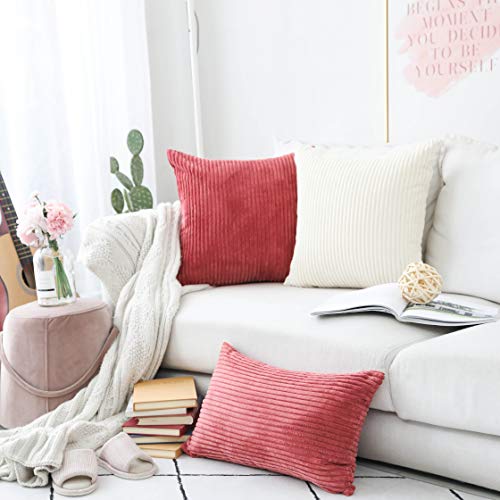 Home Brilliant Rectangular Pillow Covers Solid Striped Velvet Corduroy Couch Chair Oblong Cushion Cover Throw Pillow For Baby Toddler, 12 X 20, Cream Cheese #TOP1
