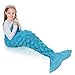 TEKI Manta de cola de sirena, manta de dormir de ganchillo para niños niñas, patrón de básculas de peces de cuerpo completo manta para todas las estaciones de la siesta manta (azul)