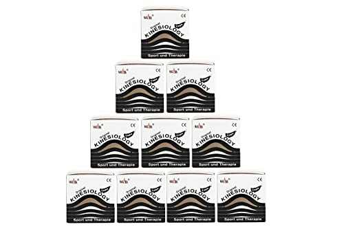 Nasara Original Kinesiologie Physio Tape für Sport und Medizin, Rollengröße 5cm x 5m, 10 Rollen, Schwarz