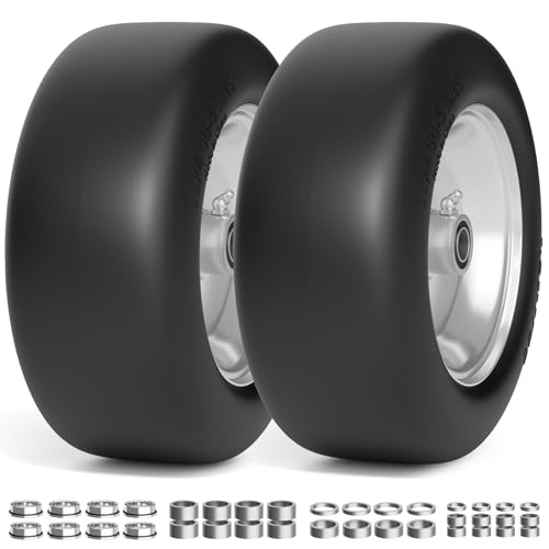 RONPOW 11x4.00-5 Lawn Mower Tires Flat Free and Wheel, 11x4-5 Solid Front Tires for Zero Turn Mower, 350Lbs Load, 3/4', 5/8' and 1/2' Bearings, 3.4'-5.8' Hub for Residential Commercial, 2Pack Gray