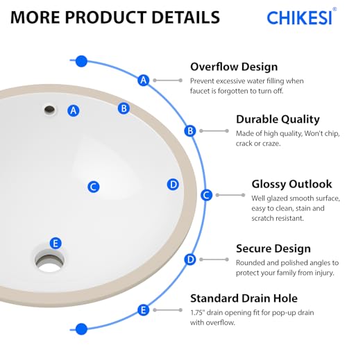 CHIKESI 18" x 15" Oval Undermount Bathroom Sink by CHIKESI - Used condition - Image 3