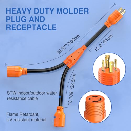 Image of Nilight 4 Prong 30 Amp Generator Splitter Y Adapter NEMA L14-30P to 2 xL14-30R 125 /250V 7500W Locking Power Cable 10 AWG STW Wire ETL Listed for Manual Transfer Switch Generators RV Camper Outdoor