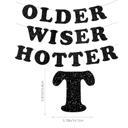 Image of 3pcs Pre-Strung Older Wiser Hotter Banner Funny Black Birthday Bunting Sign for Women Men 30th 40th 50th 60th 70th 80th Birthday Party Decorations