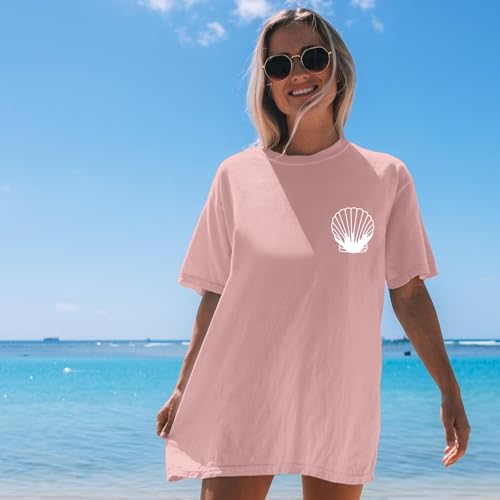 Image of Hawaiian T Shirts for Women Oversized Aesthetic Hibiscus Flower Beach Shirt Teens Preppy Tropical Graphic Tee Tops