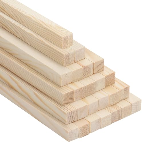 Belle Vous Baton Madera Cuadrada Natural (Lote de 25) – Varita de madera de ocio creativa de 12,6-13,2 mm y 30 cm – Varilla de madera en bruto sólida extralarga para artes plásticas, bricolaje,