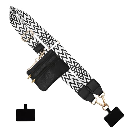 Long Keeper Phone Strap Crossbody with Zipper Wallet Adjustable Cellphone Lanyards Phone Neck Lanyard Replacement Purse Strap (Black White Stripe)