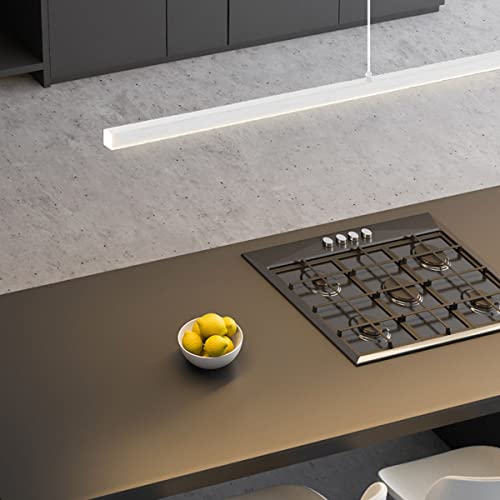 Lampada a sospensione da tavolo da pranzo dal design minimalista a LED con telecomando Lampada a sospensione dal design moderno lineare Lampadario da ufficio regolabile in altezza (Bianco, A L90cm)