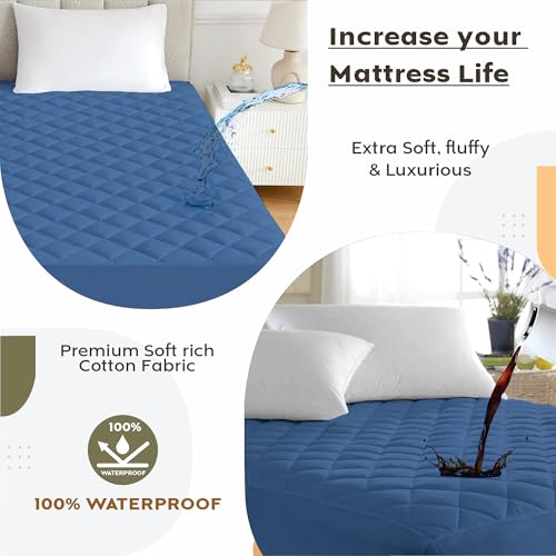 Image of Ayka 100% Waterproof Cotton Quilted Mattress Protector Single Size Breathable Hypoallergenic Noiseless Ultra Soft Fitted Bed Protector 78x36 inch Mattress /Bed Cover (Med Blue, Single (78 * 36 inch))
